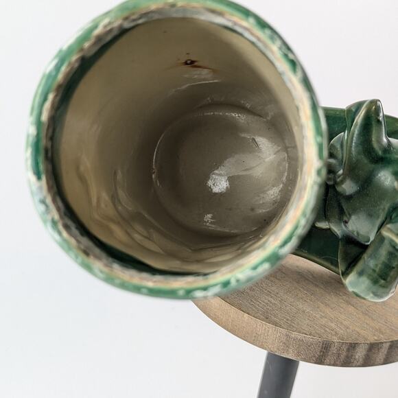 Lucky Elephant Bamboo Planter Pot Vase Vintage 6" Green Ceramic Handmade Vessel - Picture 10 of 16